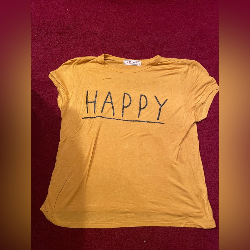 HAPPY Women’s T-Shirt Size Medium, Yellow and Black